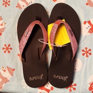 Womens reef flip flops pink glitter